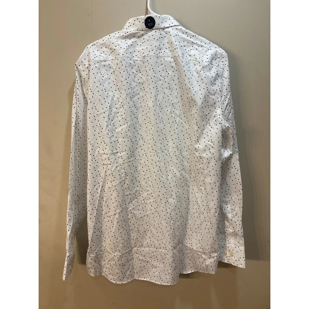 NWT Banana Republic Mens Slim Fit Non-Iron Shirt White Blue Geometric Diamond L